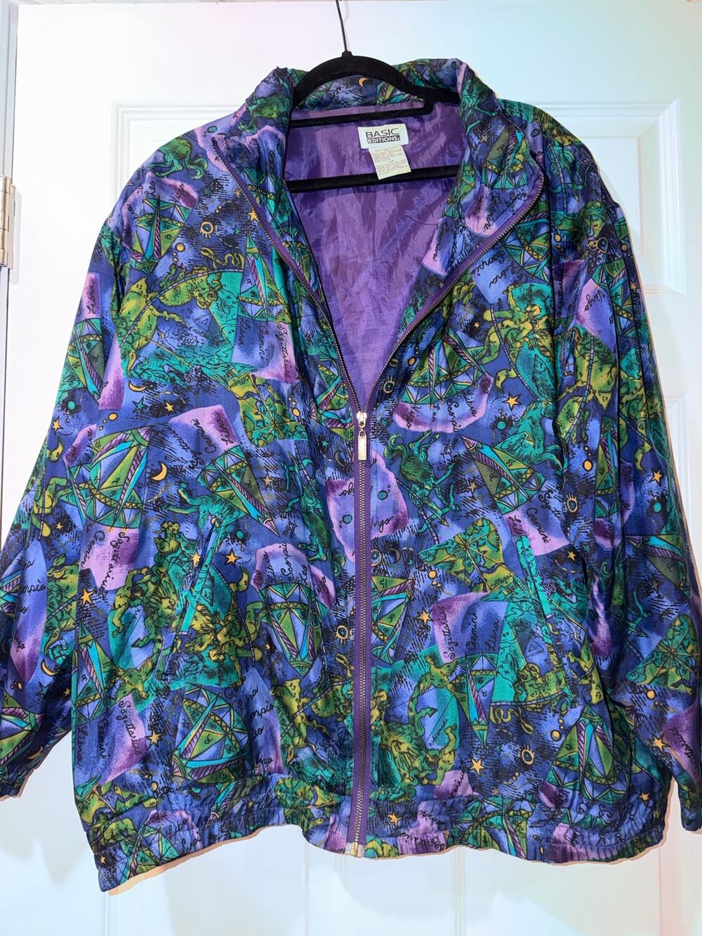 Womens Rare Vintage Basic Editions 100% Silk Zodiac Jacket Sz Xl